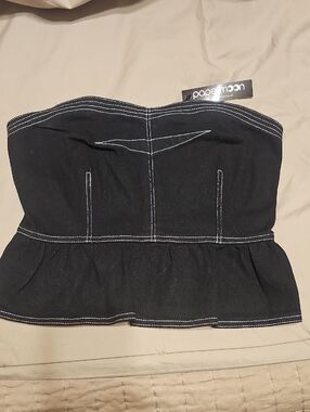 Papermoon Black Strapless Peplum Bustier with White Stitching